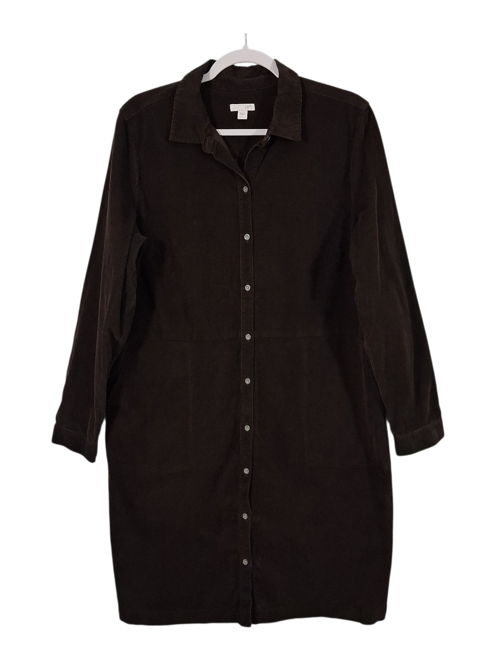 J. Jill Corduroy Shirt Dress Button Front Size L Dark Brown